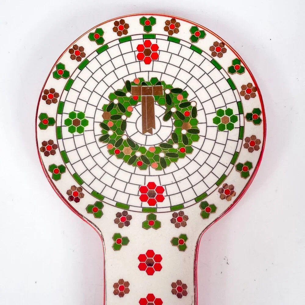 The Bistro Tile Stoneware Spoon Rest Christmas Festive Edition Red Wreath